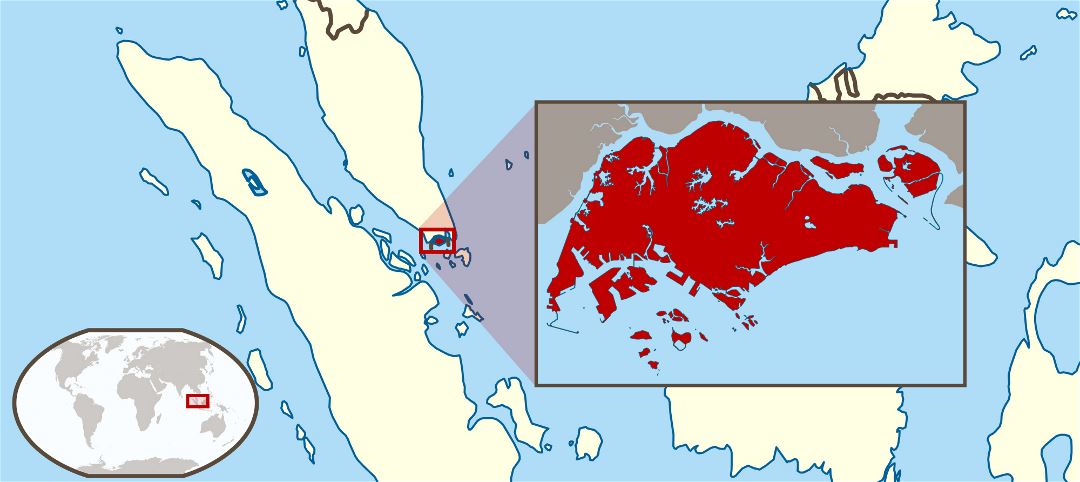Grande mapa de ubicación de Singapur