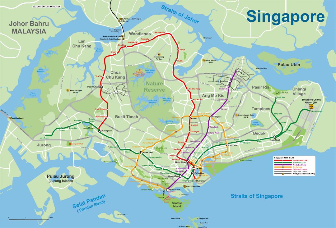 Grande mapa MRT y LRT de Singapur