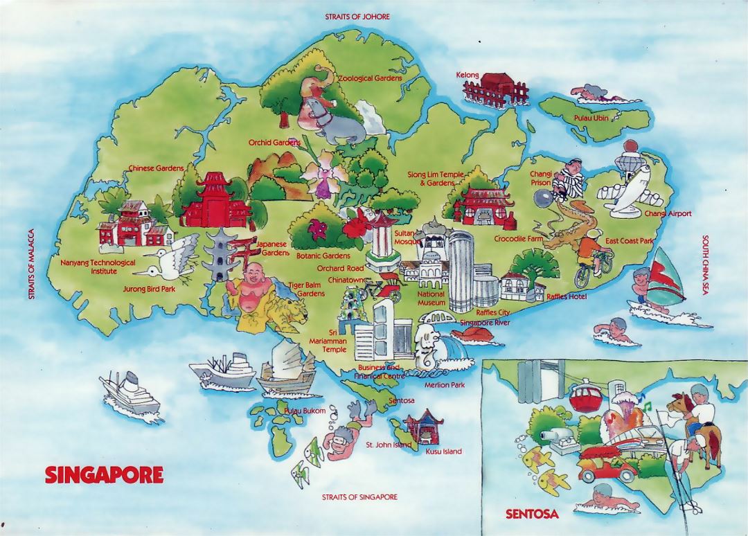 Mapa viaje ilustrado de Singapur