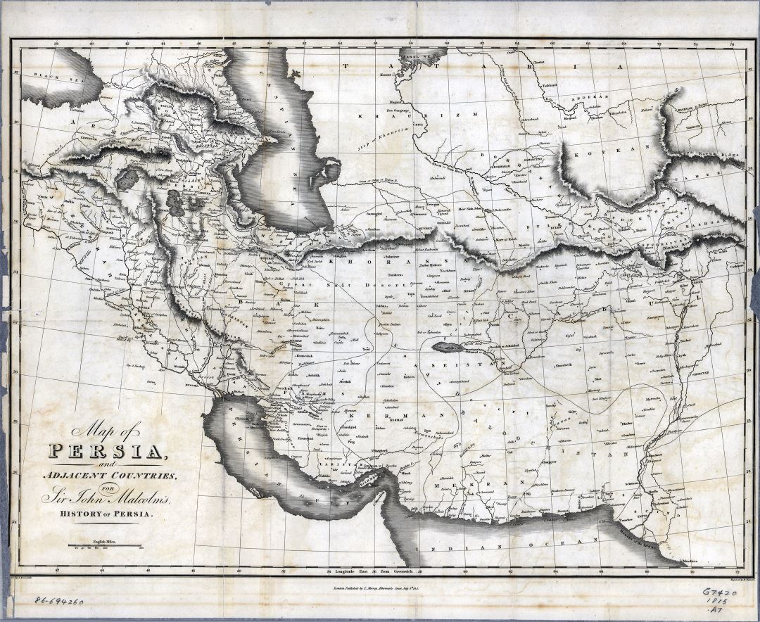 A gran escala mapa antiguo de Persia y países adyacentes - 1815