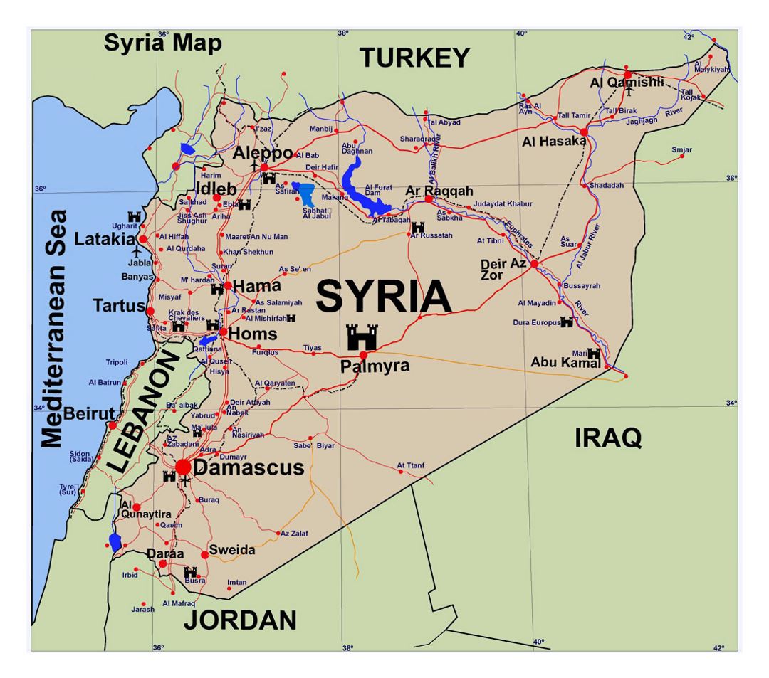 Detallado mapa turístico de Siria