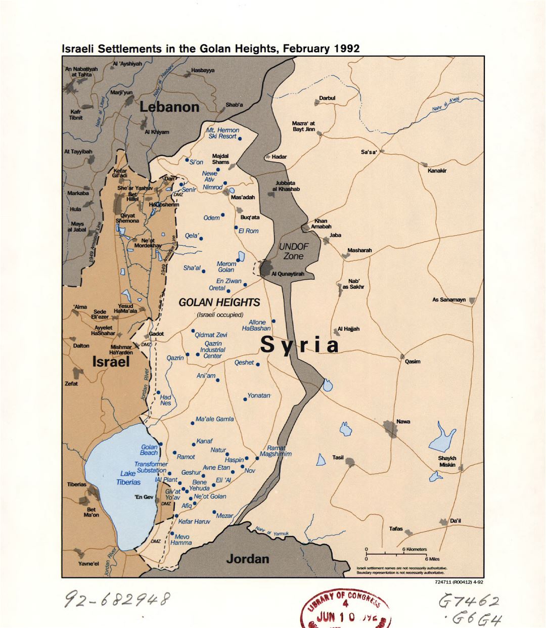 Grande detallado mapa de los asentamientos israelíes en los Altos del Golán - 1992