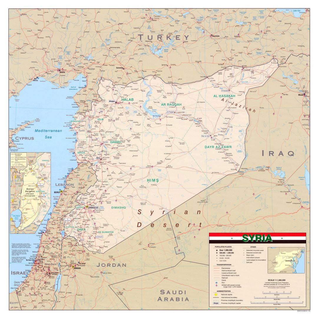 Grande detallado mapa de pared de Siria con otras marcas - 2004