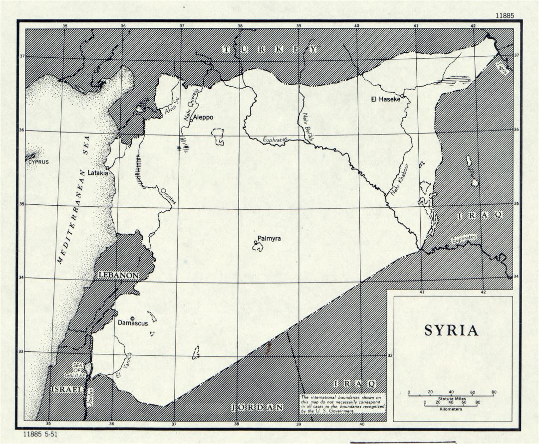 Grande detallado mapa político de Siria - 1951