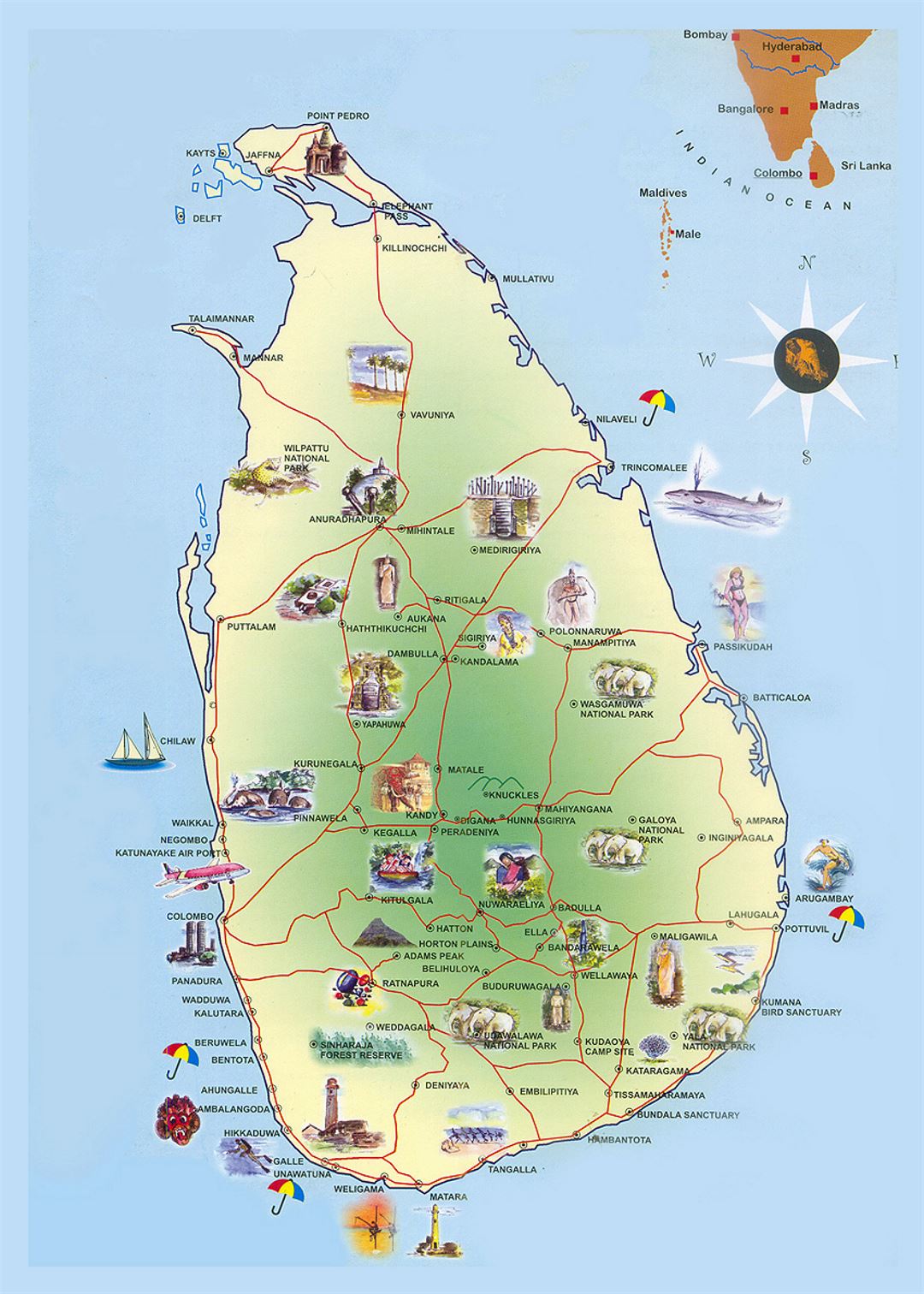 Detallado mapa de viaje de Sri Lanka