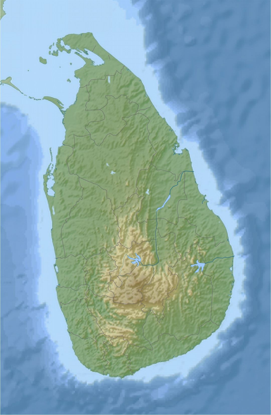Detallado mapa en relieve de Sri Lanka