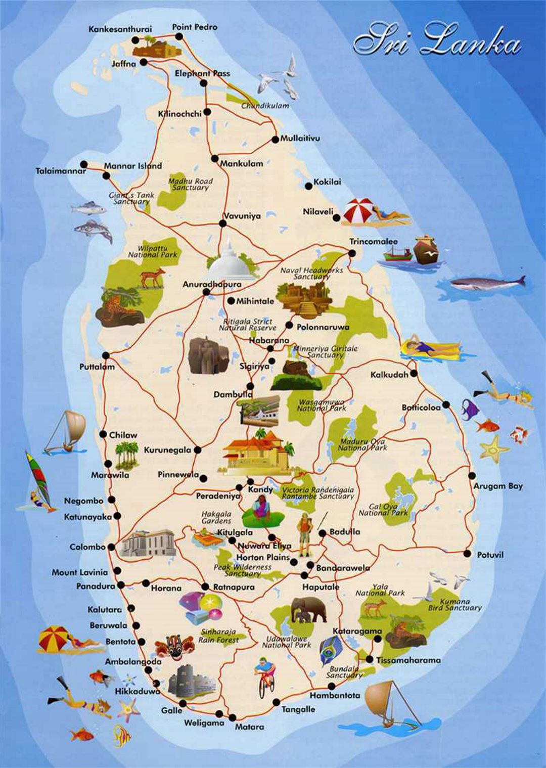 Detallado mapa turístico de Sri Lanka