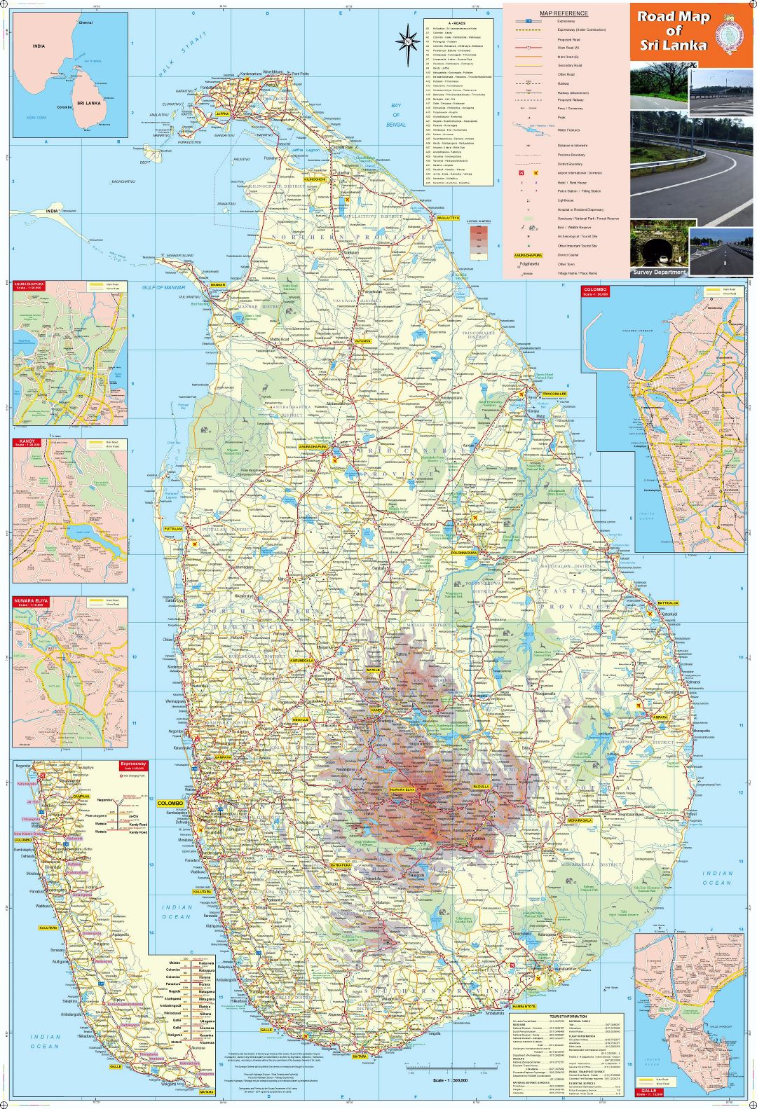 Grande detallado mapa de Sri Lanka con todas ciudades, carreteras, ferrocarriles, aeropuertos y otras marcas