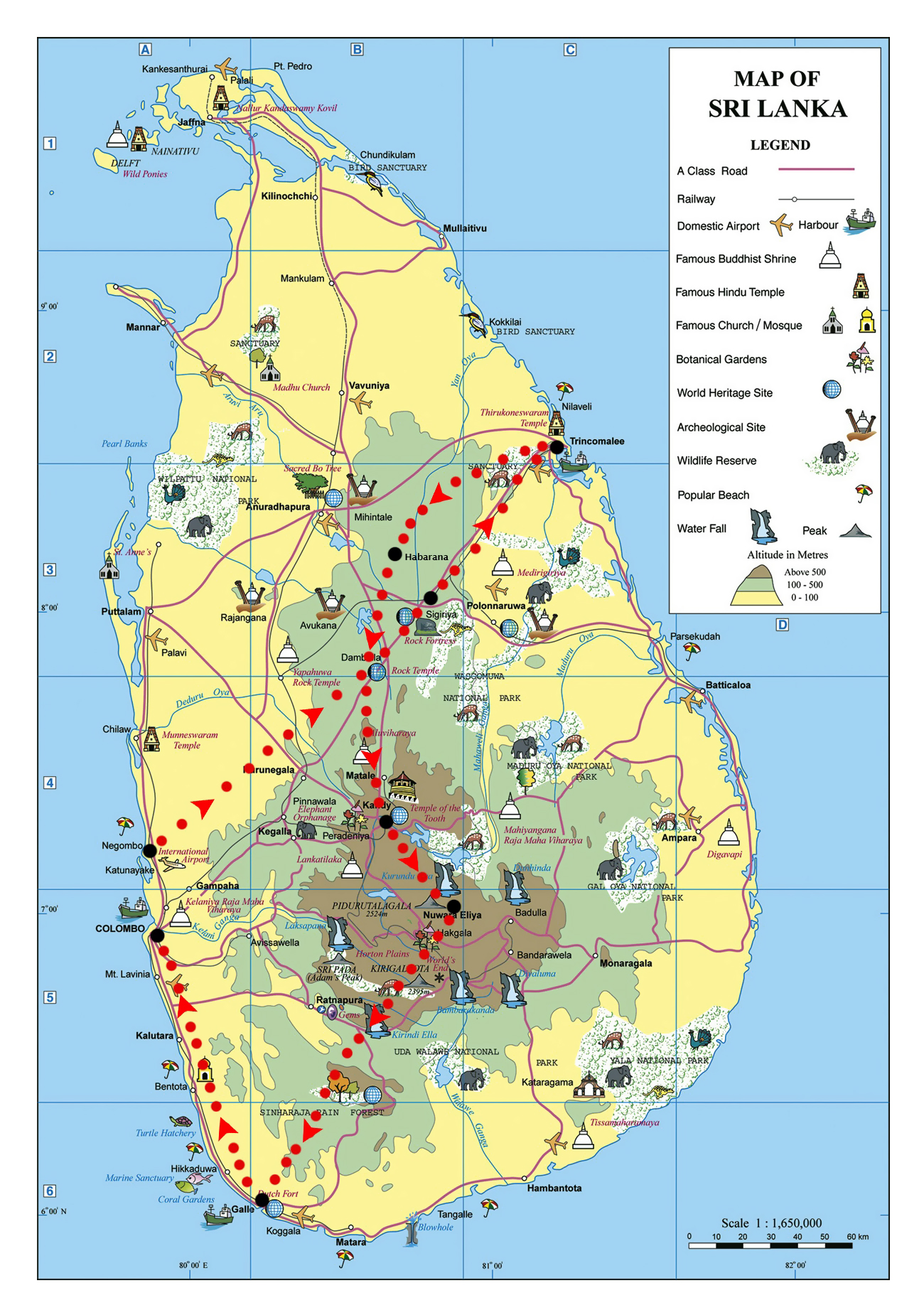 Grande elevación y viaje mapa de Sri Lanka | Sri Lanka | Asia | Mapas