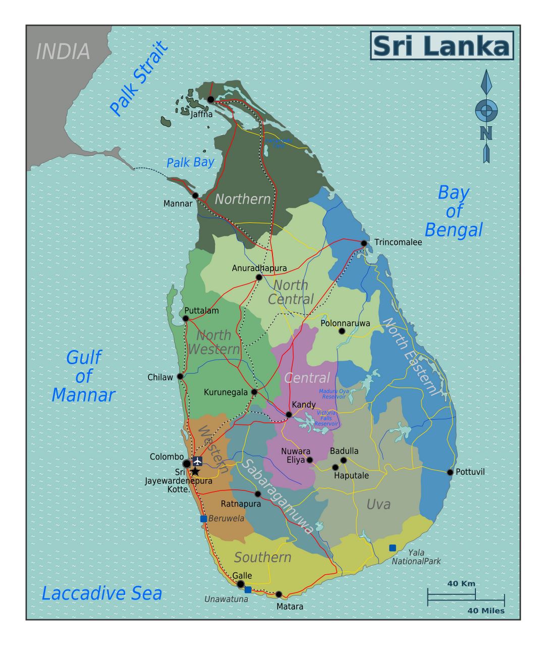 Grande mapa de regiones de Sri Lanka