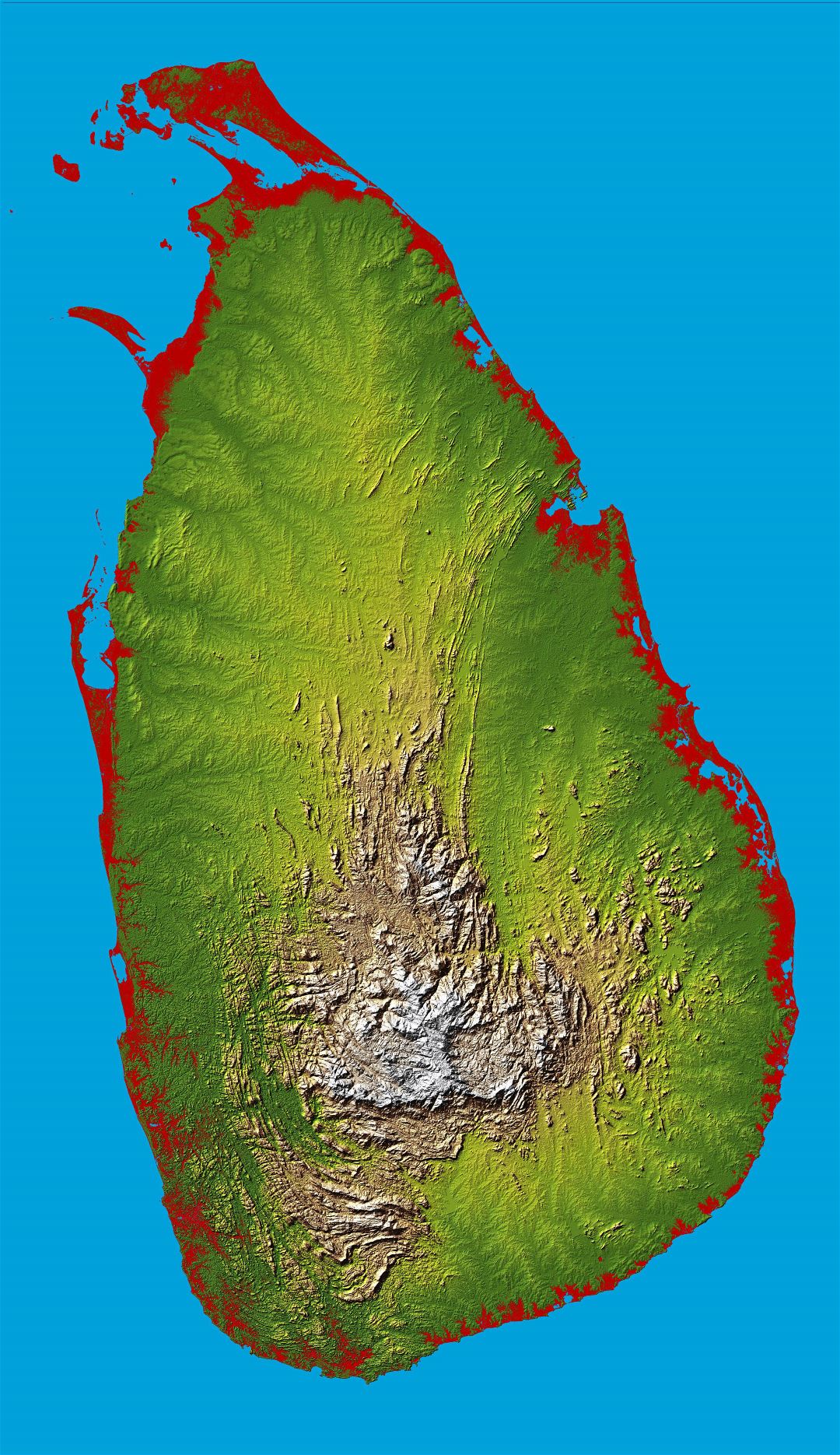 Grande mapa en relieve de Sri Lanka