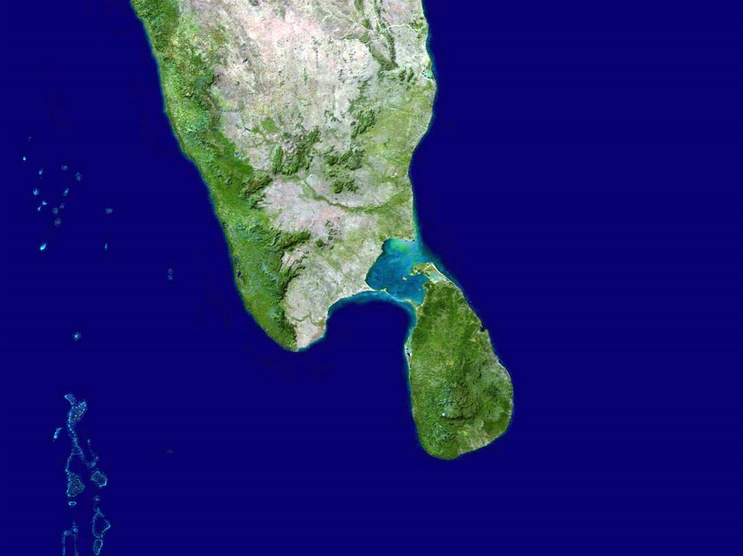 Grande mapa satelital del Sur de India y Sri Lanka