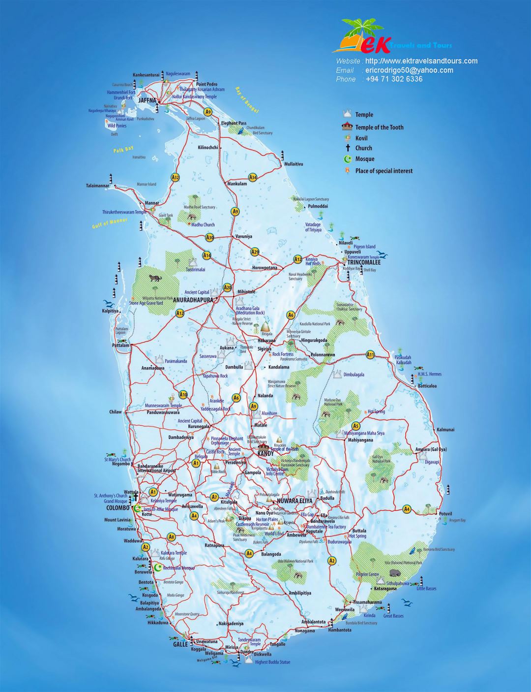 Grande mapa turístico de Sri Lanka con otras marcas
