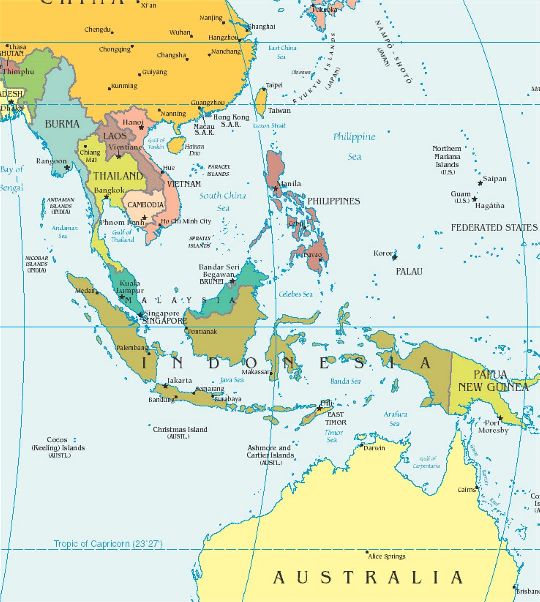 Mapa político del sudeste de Asia
