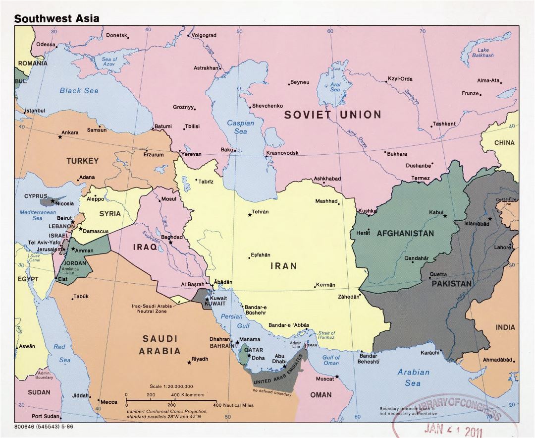 Mapa grande política detallada del Sudoeste de Asia con las capitales y principales ciudades - 1986