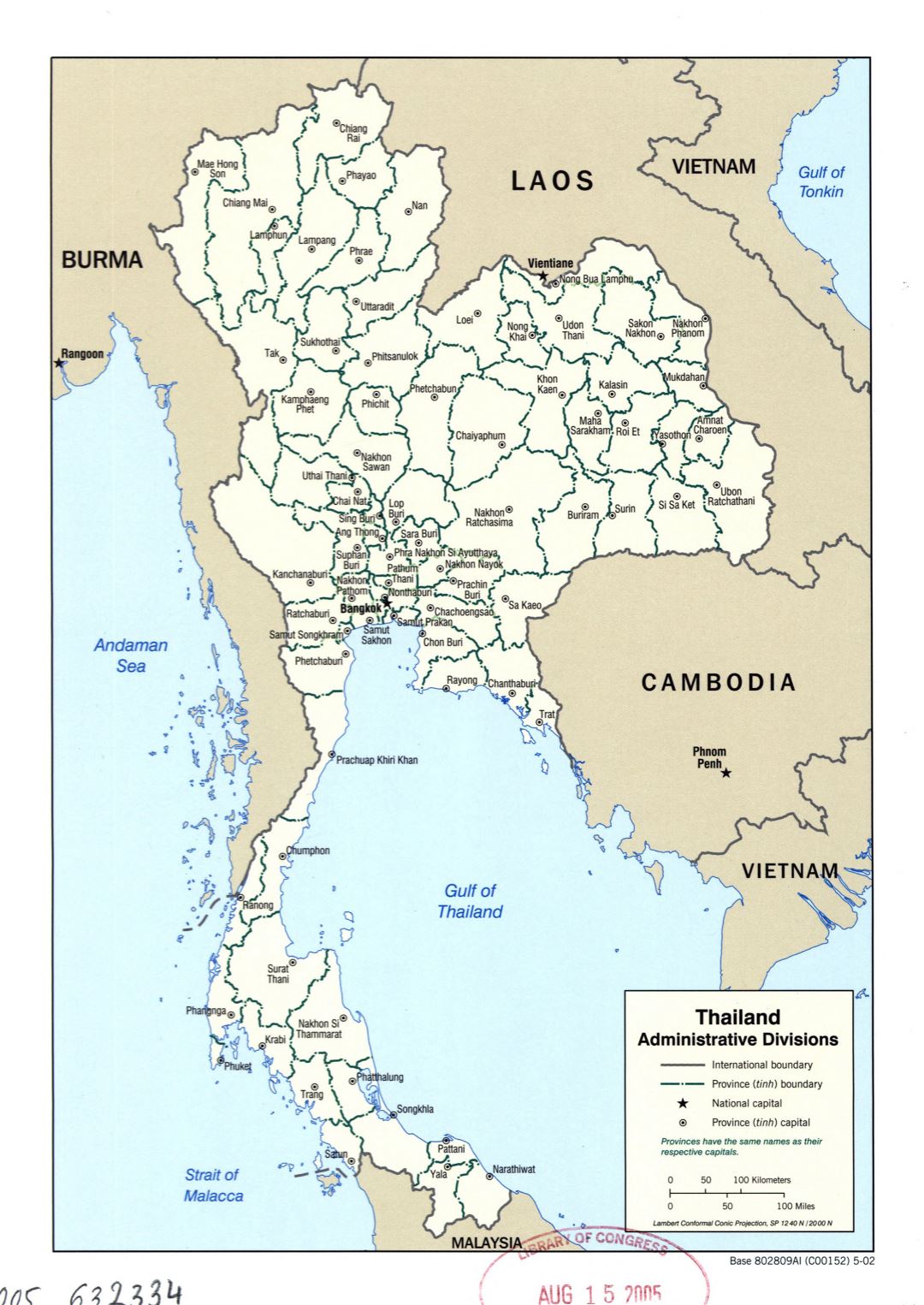 Grande detallado mapa de administrativas divisiones de Tailandia - 2002