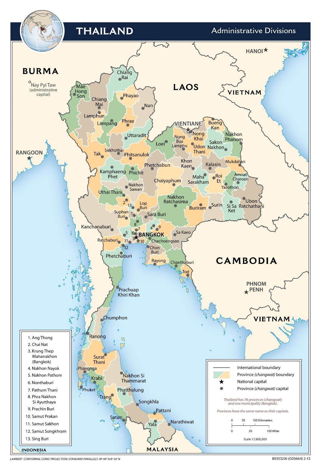 Grande mapa de administrativas divisiones de Tailandia - 2013