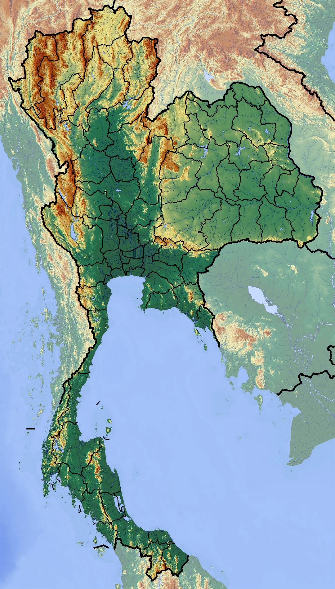 Grande mapa en relieve de Tailandia