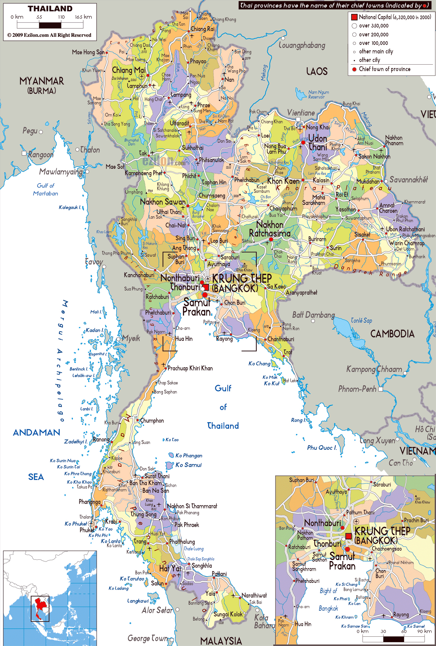 Grande Mapa Pol tico Y Administrativo De Tailandia Con Carreteras 