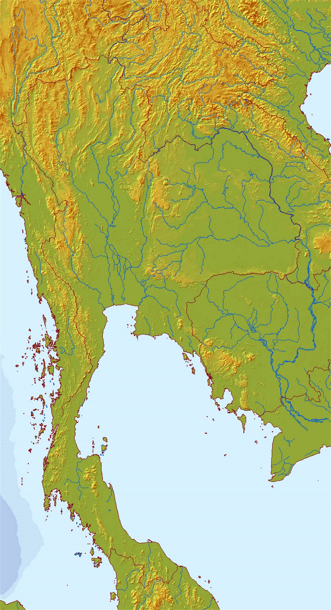 Mapa en relieve de Tailandia