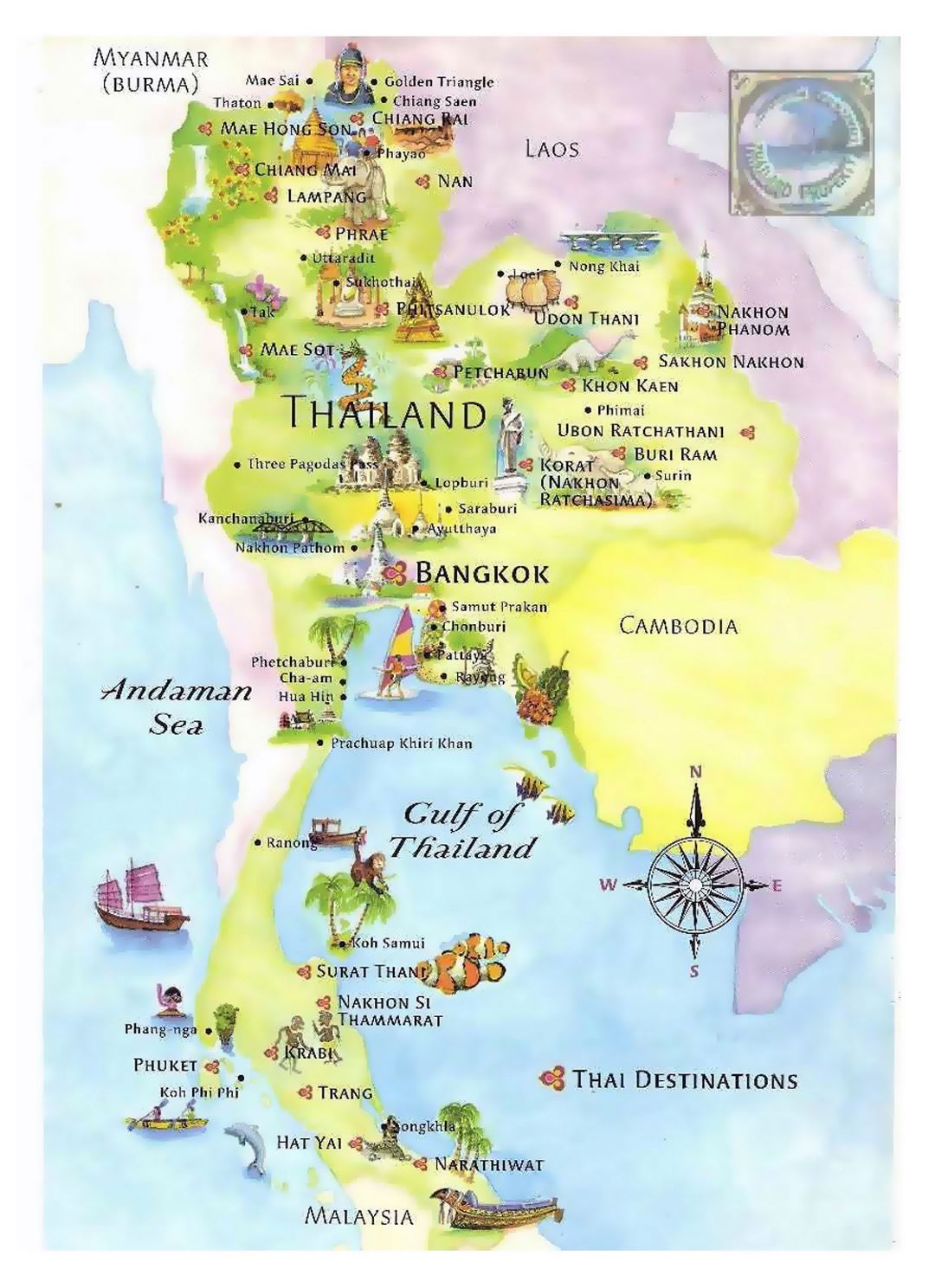 Mapa ilustrado turístico de Tailandia