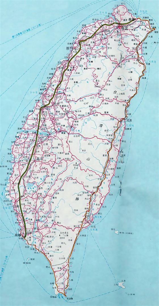 Detallado mapa de Taiwán con carreteras y ciudades