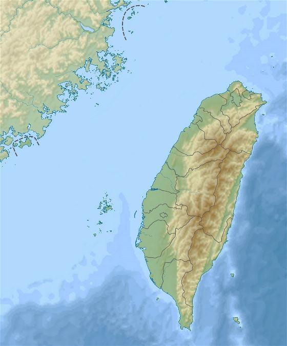 Detallado mapa en relieve de Taiwán
