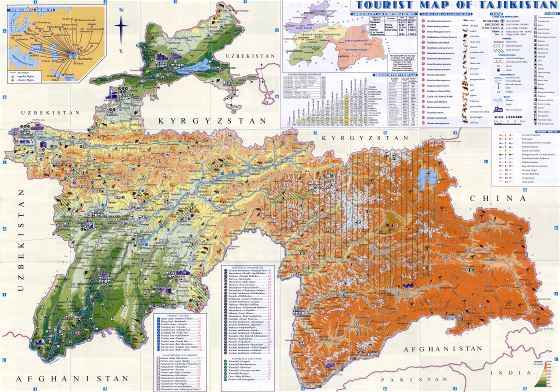 Grande detallado mapa turístico de Tayikistán