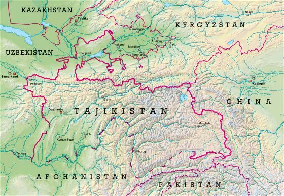 Grande relieve mapa de Tayikistán