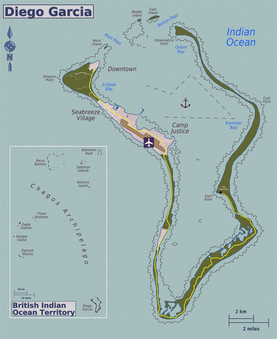 Grande detallado mapa de isla Diego García (Territorio Británico del Océano Índico)