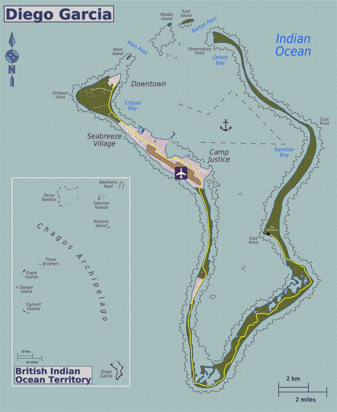 Grande detallado mapa de isla Diego García (Territorio Británico del Océano Índico)