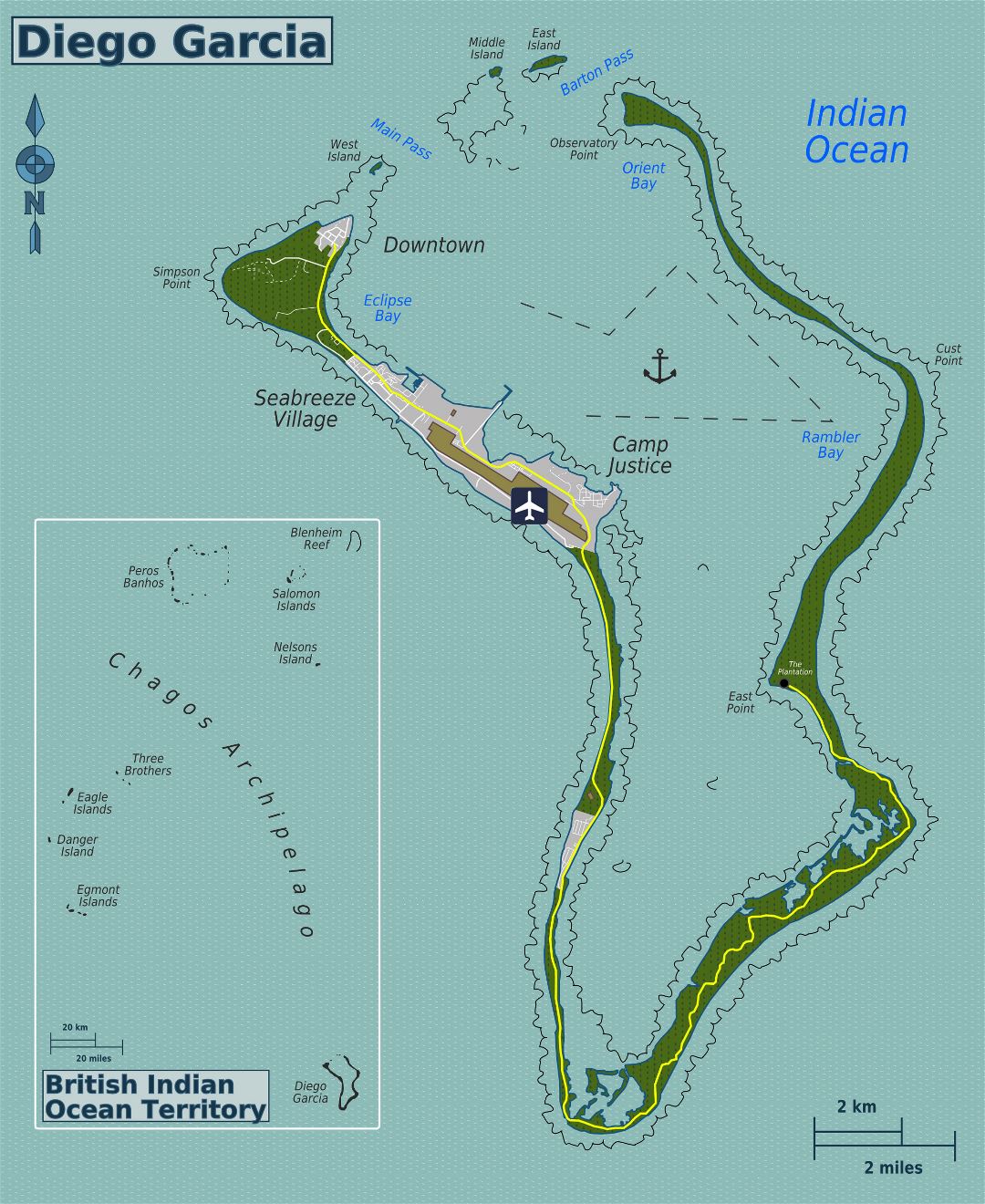 Grande detallado mapa del Territorio Británico del Océano Índico