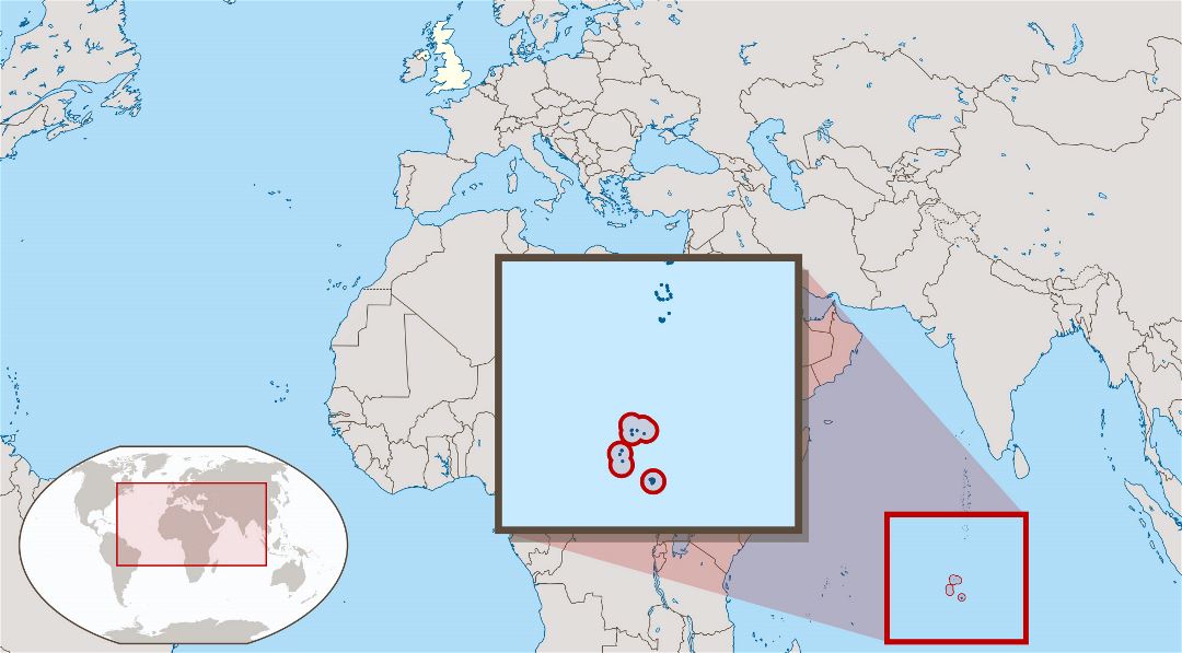Grande mapa de ubicación del Territorio Británico del Océano Índico