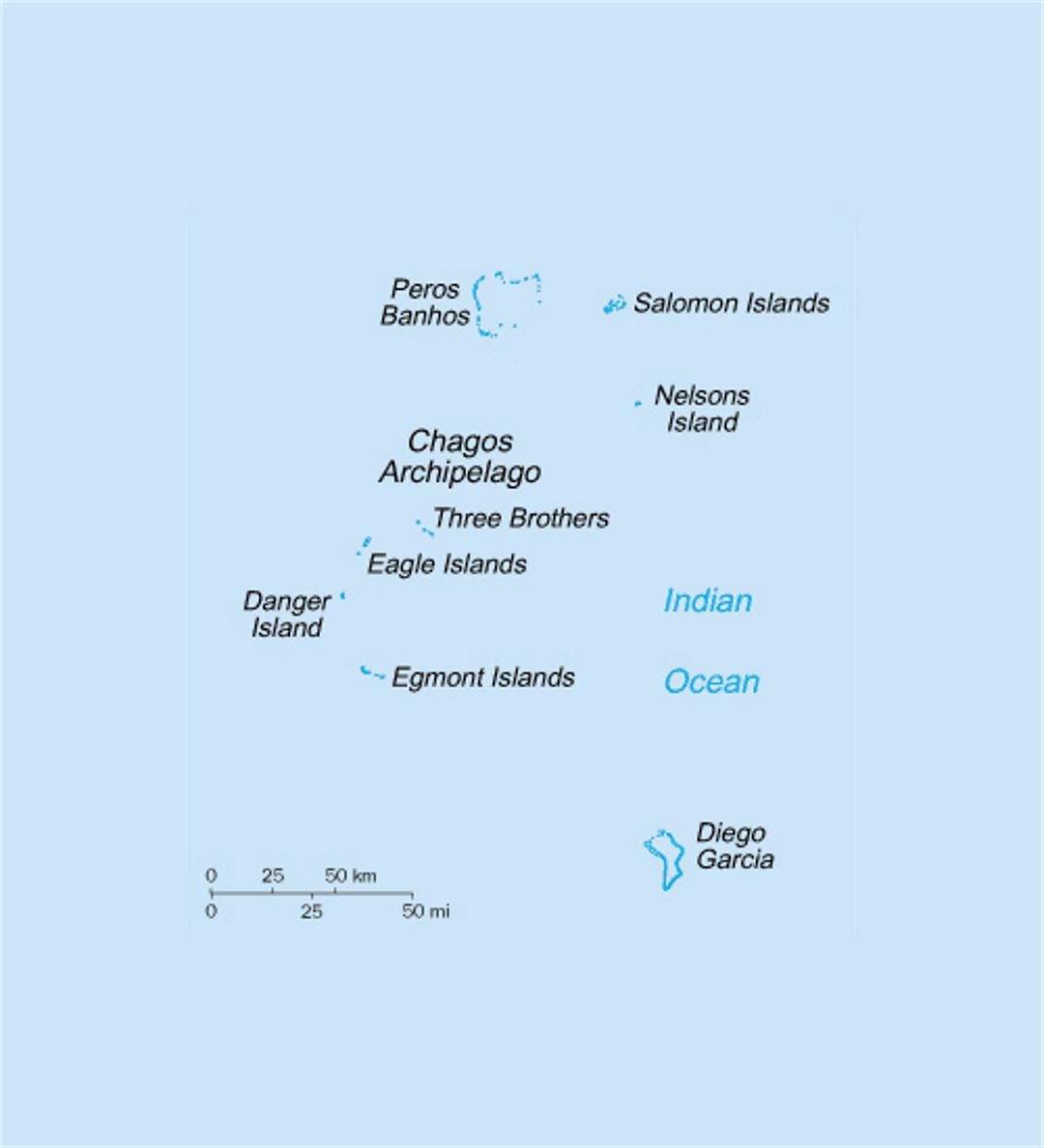 Pequeño mapa político del Territorio Británico del Océano Índico