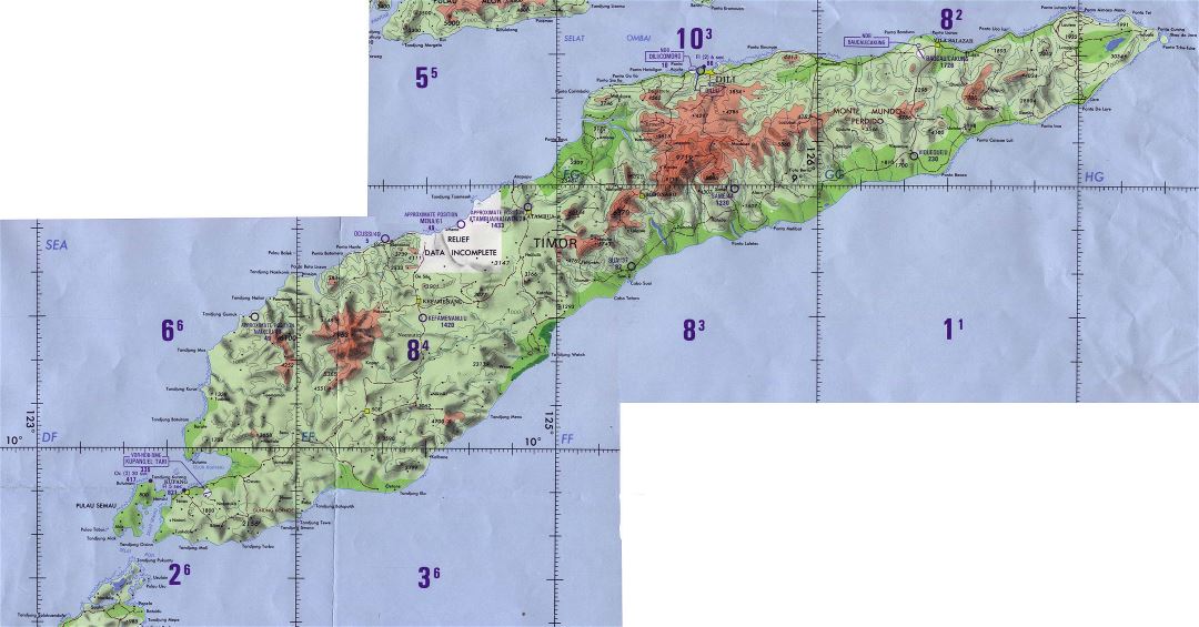 Grande detallado mapa topográfico de Indonesia y Timor Oriental