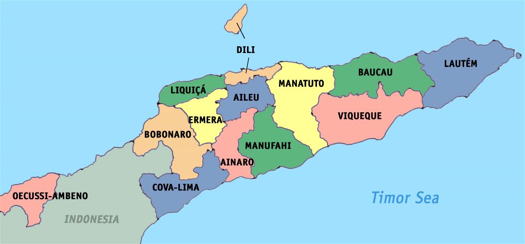 Grande mapa administrativo de Timor Oriental