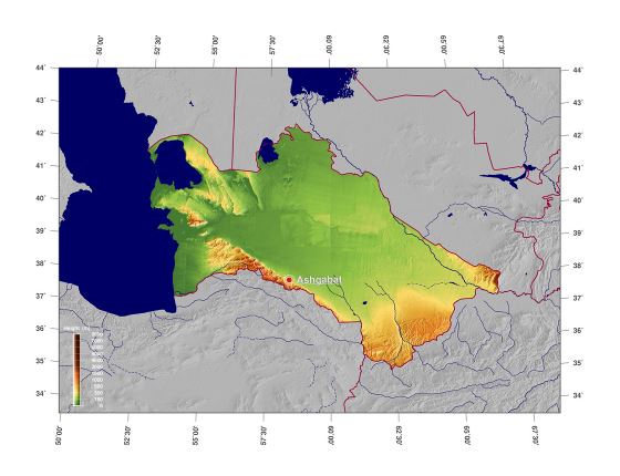 Grande mapa de elevación de Turkmenistán