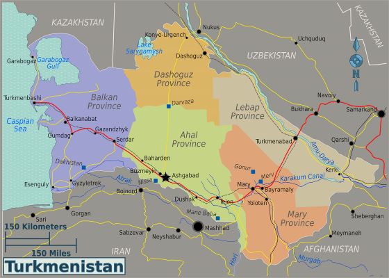 Grande mapa de regiones de Turkmenistán