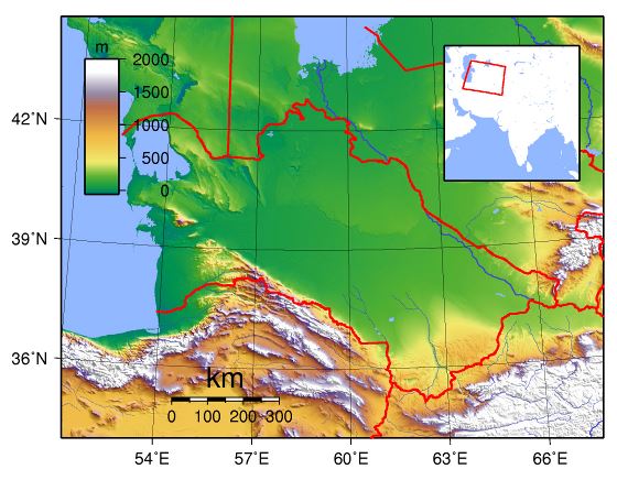 Grande mapa físico de Turkmenistán