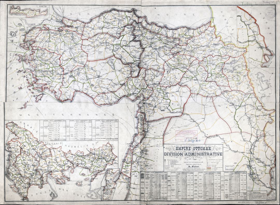 A gran escala detallado antiguo mapa de administrativas divisiones del Imperio Otomano - 1899