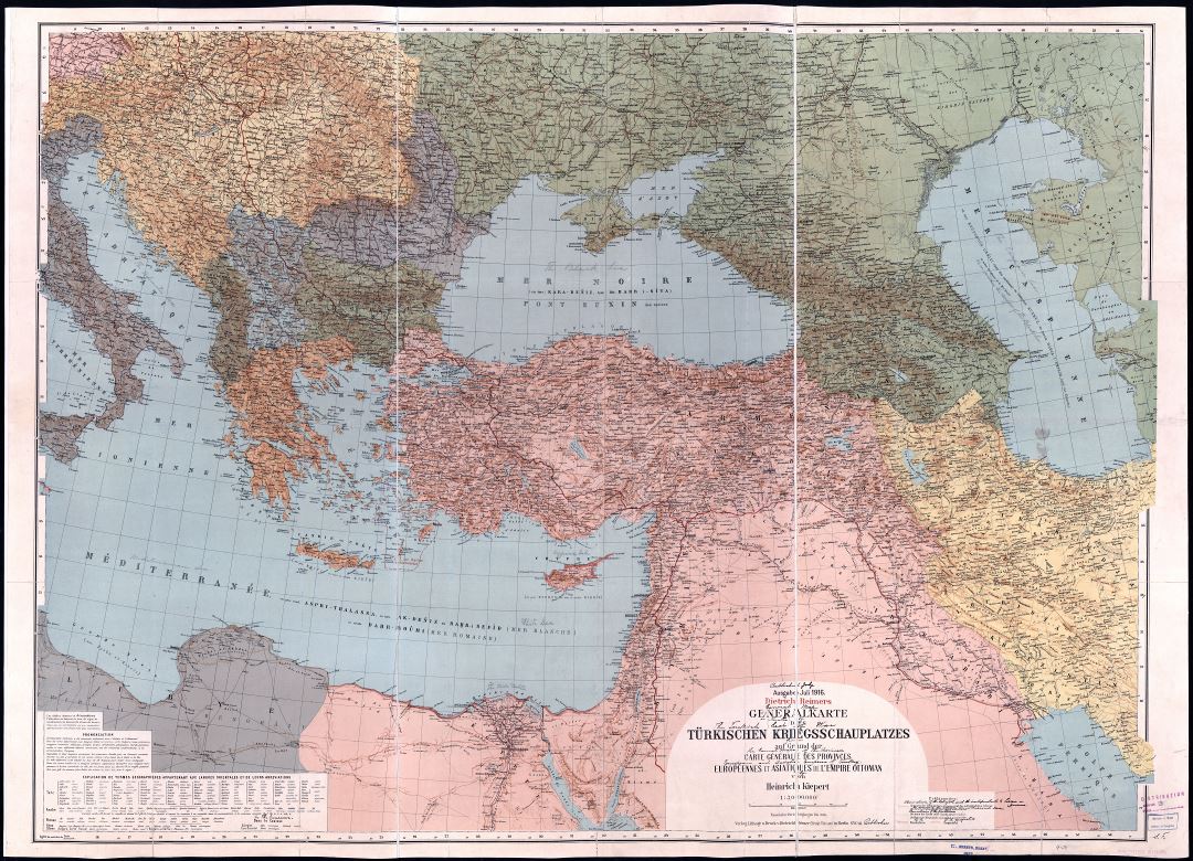 A gran escala detallado antiguo mapa político de Turquía y países vecinos con relieve, ciudades y otras marcas - 1916
