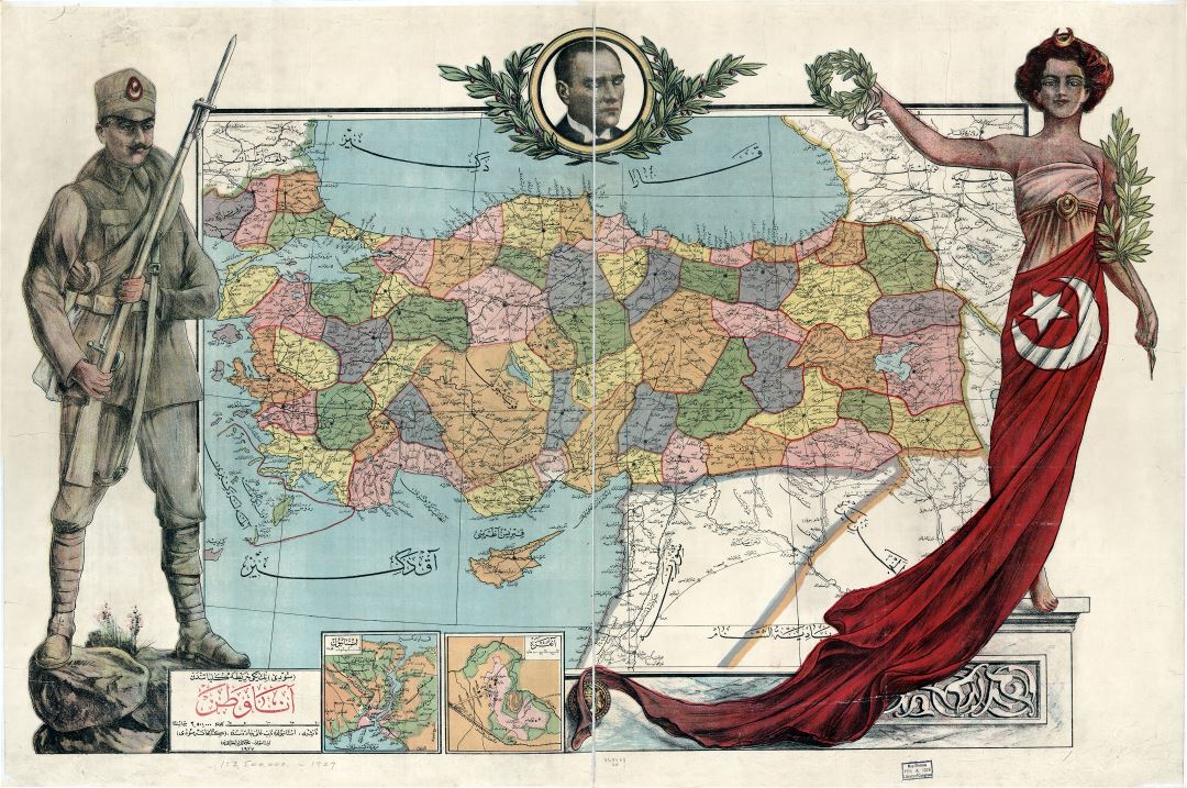 A gran escala detallado político y administrativo antiguo mapa de Turquía - 1927