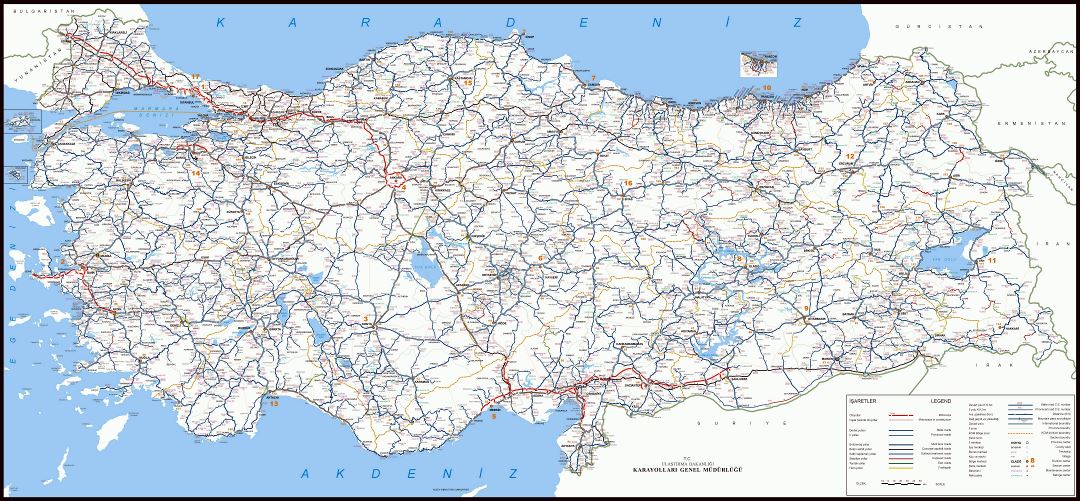 A gran escala mapa de carreteras de Turquía con todas ciudades