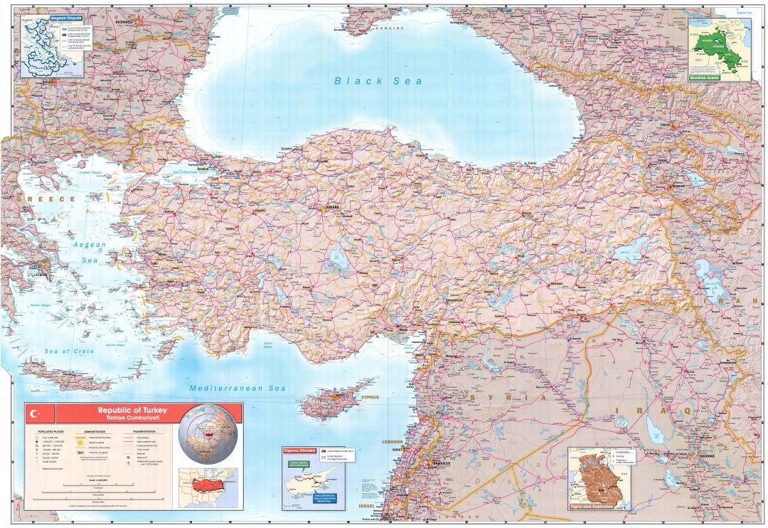 A gran escala mapa de perfil de país de Turquía - 2002