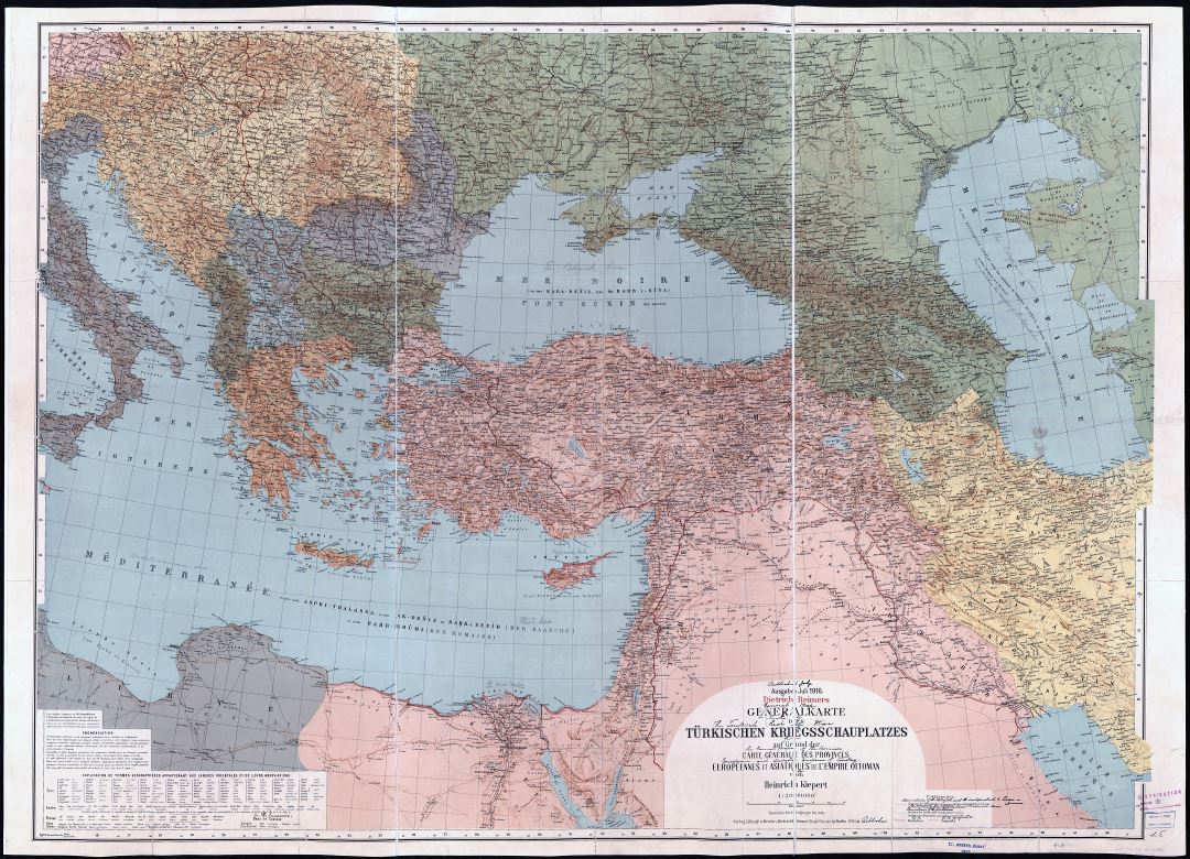 A gran escala mapa político antiguo de Turquía y países vecinos con relieve, ciudades y otras marcas - 1916
