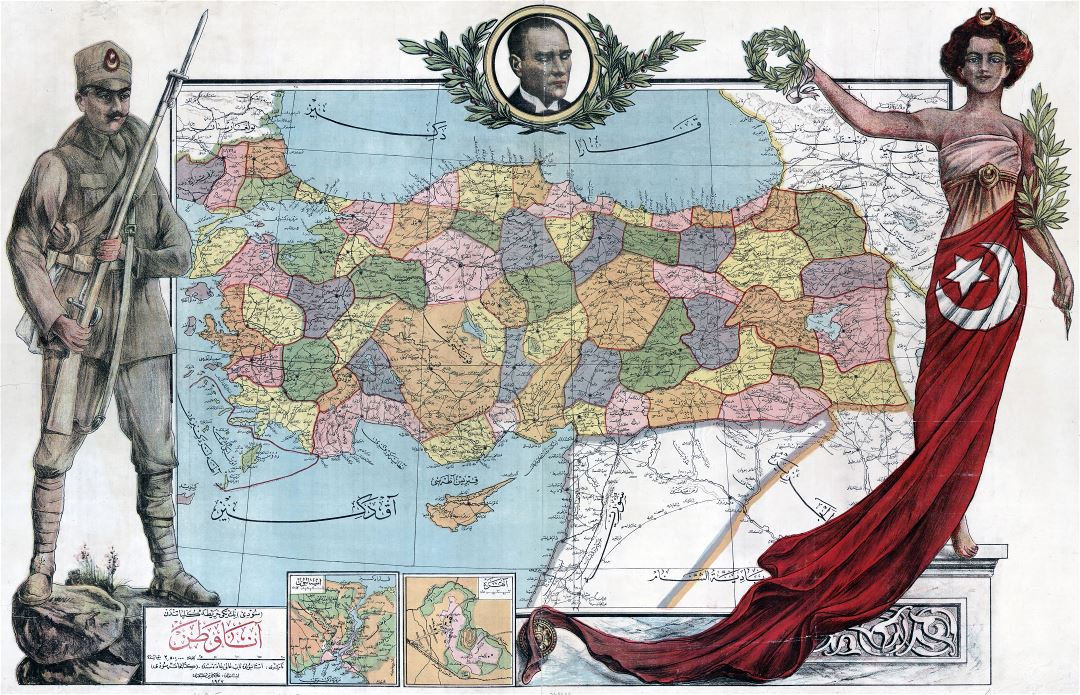 A gran escala político y administrativo antiguo mapa de Turquía - 1927