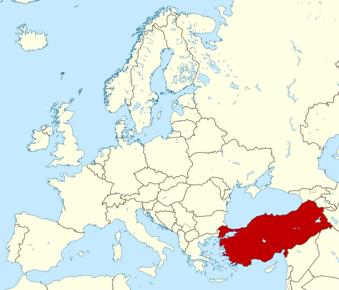 Detallado mapa de localización de Turquía en Europa