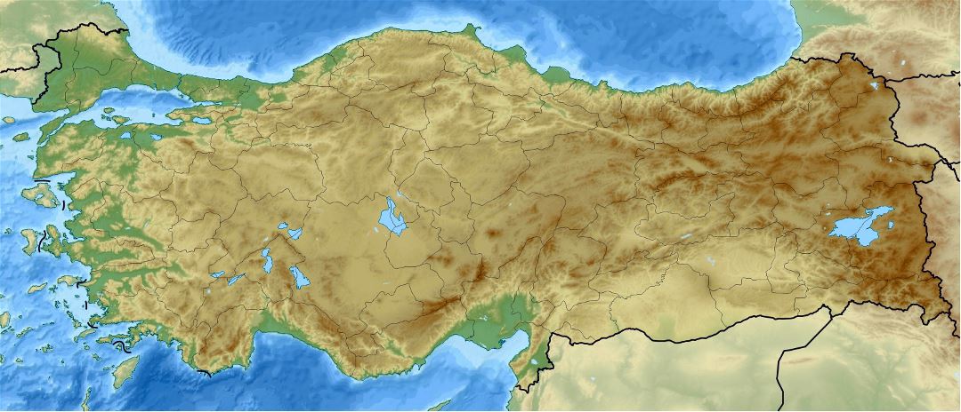Detallado mapa de socorro de Turquía