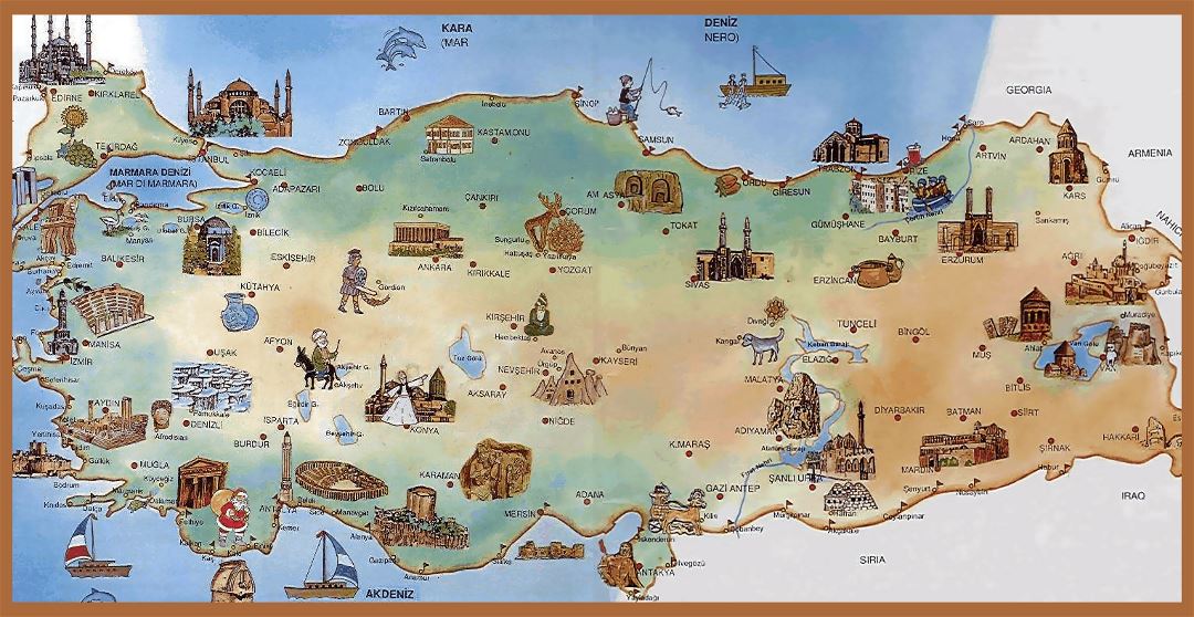 Detallado mapa turístico ilustrado de Turquía