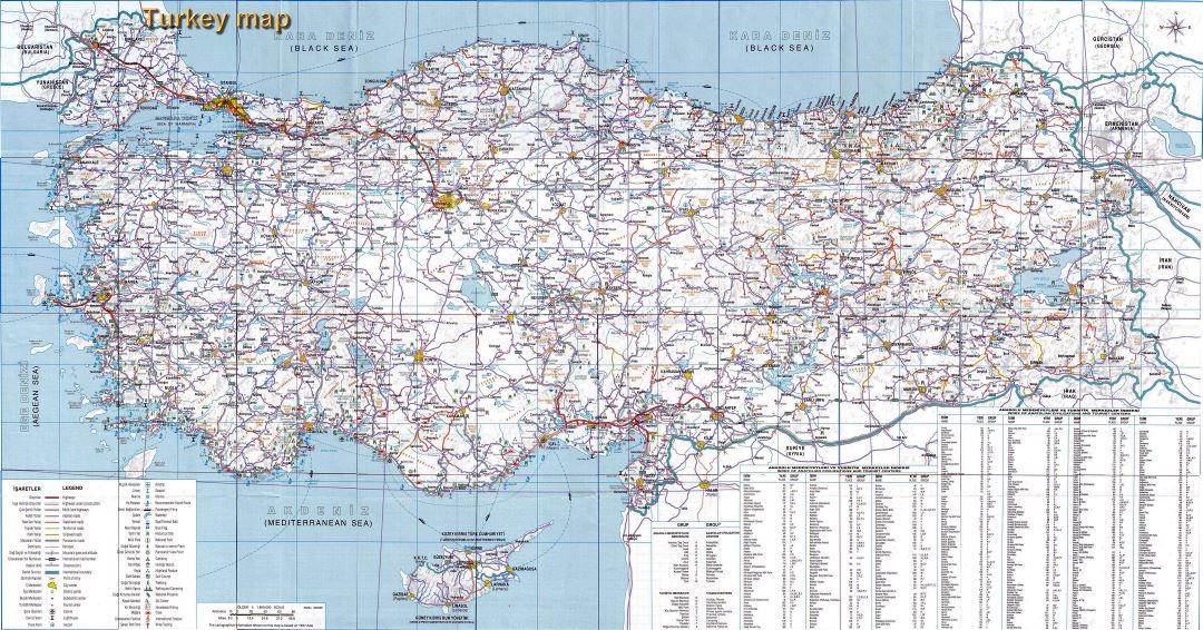 En alta resolución detallado hoja de ruta de Turquía con otras marcas
